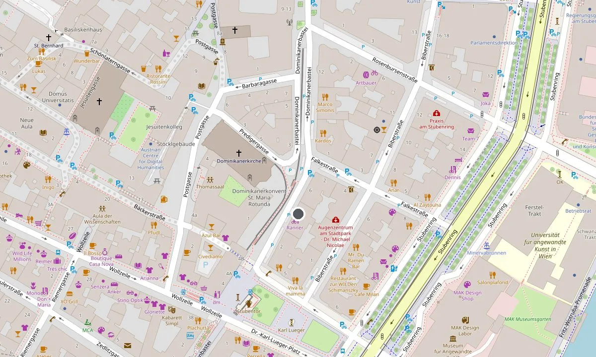 Karte der Praxisumgebung: Dominikanerbastei 4 bei U3 Stubentor, 1010 Wien